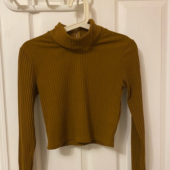 Long sleeve crop top: Bronze/brown, fashion nova, choker neckline - Picture 1 of 2